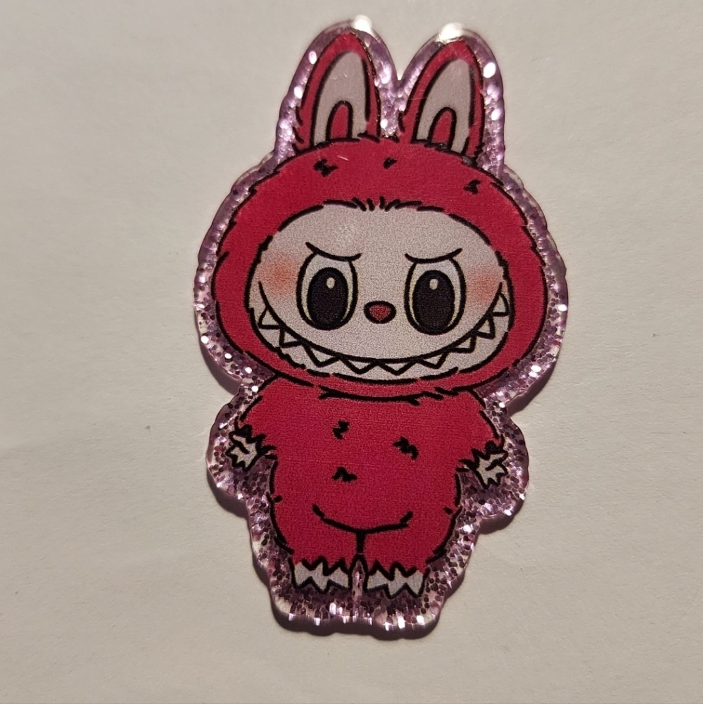 Acrylic Flatback Labub Pink  Focal Bead Badge Clip Charms Keychain Bag Clip‎